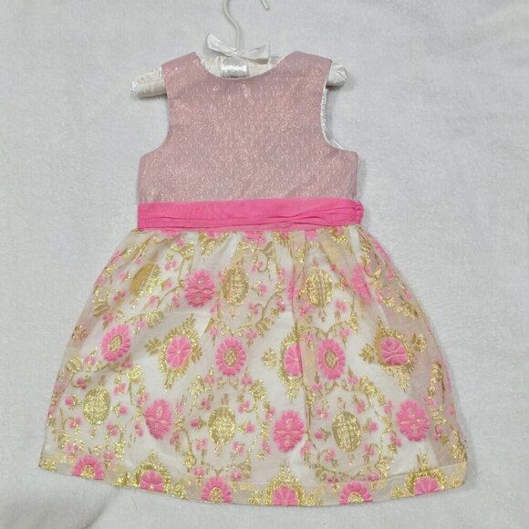 Truly Scrumptious ✦ Pink & Gold Floral Party Dress ✦ Toddler 24M w/ Bow-Tie Back - Picture 6 of 14